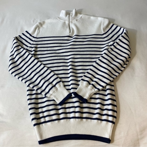 River Island Knit Half Zip Stripe Sweater In White and Navy Mens Small Ribbed - Picture 5 of 10